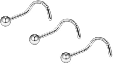 3pcs Nose Stud Curve Hook Screw Plain Basic 2mm Ball Nostril Piercing 20G