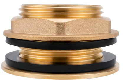 Bächlein Universal Regentonnendurchführung - Tankdurchführung aus Messing als Anschluss für Wasserhahn oder Zapfhahn inklusive 2 Dichtungen - Fassverschraubung mit 3/4 Zoll Innengewinde