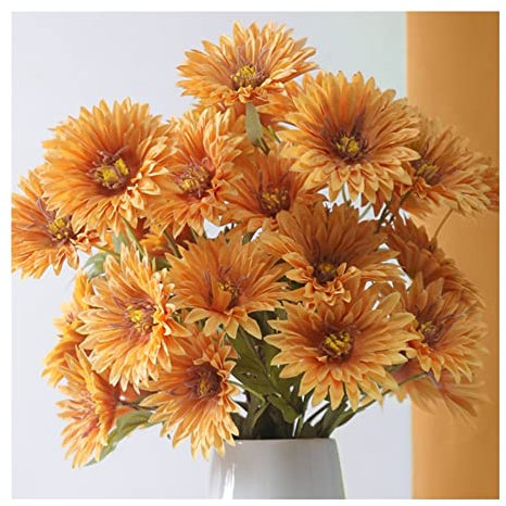 WYFC Lebensleine künstliche Blumensträuße, 6 Stiele Lange Stammsimulation Gerbera for Hausgarten Hochzeitsfeierdekorationen (Color : Yellow)