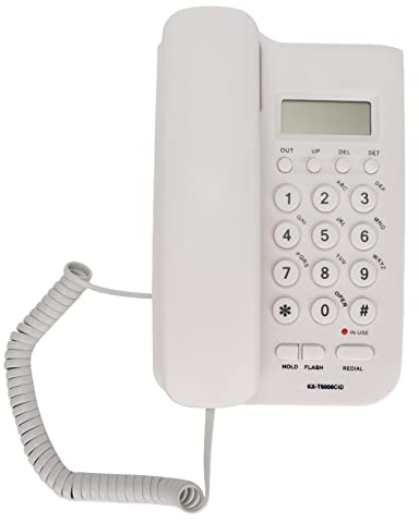Landline Phone, Wired Desktop Wall Mount Corded Telephone with LCD Caller ID/Redial/Alarm Clock/Calendar, Small Extension Phone for Office Home Hotel(white)