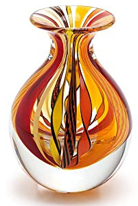 Ca D Oro Kleine Glasvase Boho mit rot-gelben Stangen, mundgeblasenes Kunstglas im Murano-Stil, Modell Nr. 3