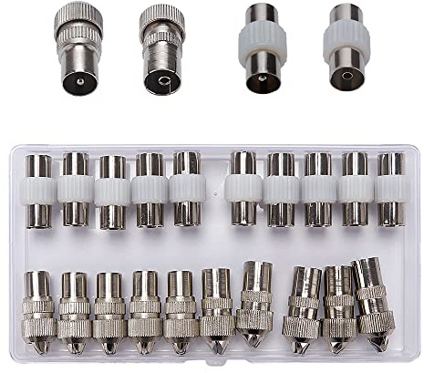 VooGenzek 5 Sätze Koax Stecker, Weiblich & Männlich TV Antennenkabel Adapter F ​Sat Antennenstecker, Koaxial-Koppler, Silber