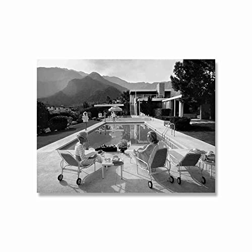 Schwarz Weiß Pool Party Wand Bilder Nordische Poster Kunstdrucke Mid Century Vintage Poster Fotografie Leinwand Bild Bild Wohnzimmer Dekor 50x70cm Ungerahmt