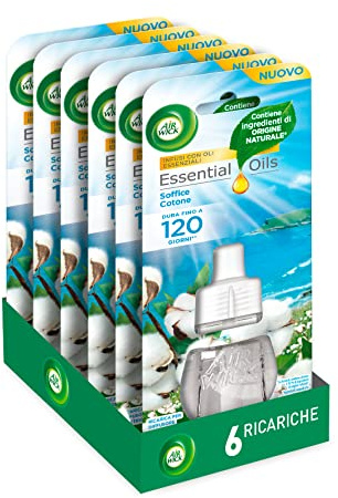 Airwick Ricariche per Diffusore Elettrico di Oli Essenziali, Confezione da 6 ricariche di Profumatore per Ambienti alla Fragranza di Soffice Cotone, Profumatore per Ambienti Elettrico