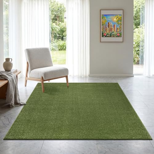 SANAT Kurzflor Teppich Wohnzimmer - Uni Modern Teppiche fürs Schlafzimmer, Arbeitszimmer, Büro, Flur, Kinderzimmer und Küche - Grün, 120 x 170 cm