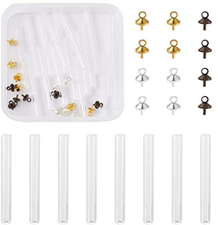 Cheriswelry 18pcs Glass Wishing Bottle with Bails Caps Glass Vials Pendants Empty Clear Tube Bottles for Jewellery Pendants Making Home Decor