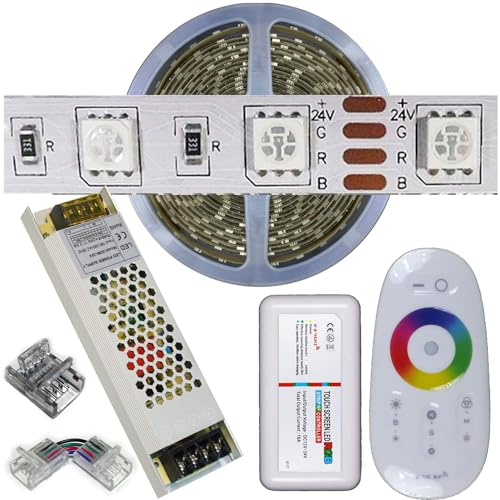 Mondo Strisce Led: Kit da 5 metri (1 Bobina+1 trasformatore da 60w +1Controller) RGB, 300Led, 60Watt, 5.000 Lumen 24V RGB. Striscia Led Strip ip65