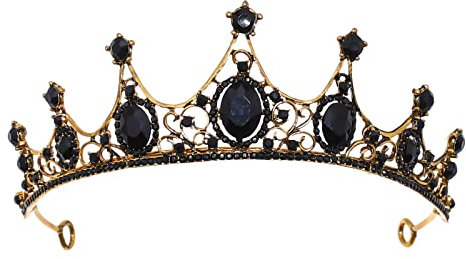 TSHAOUN Schwarzes Barock-Krone Kristallkrone Tiara,Gothic-Stil,Hochzeit Tiara Braut Tiara Stirnband Kristall,Strass Tiara Krone,Brautkopfschmuck, Bankett und Geburtstagsfeier (Schwarz)