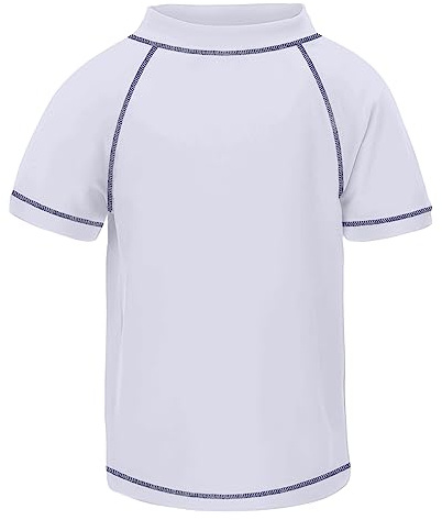 TIZAX Rash Vest för pojkar UPF 50+ solskydd barn kortärmad simning toppar snabbtorkande utslagsskydd, A-vit, 9-10 År