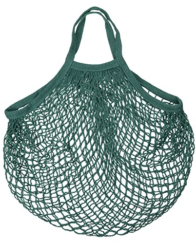 sourcing map Cotton Mesh Bag, 15x13.8 Reusable Washable Mesh Net String Grocery Bags Organizer for Fruits Vegetables Shopping Dark Green