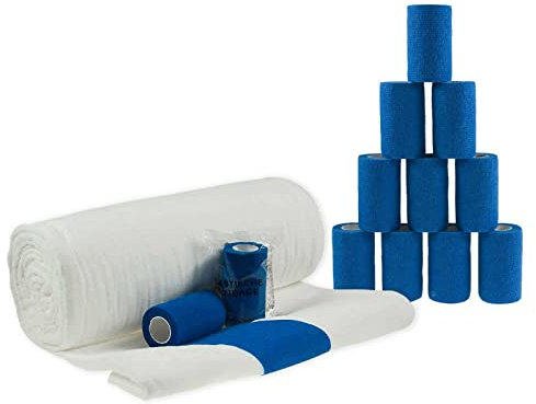 Mullwatterolle 40x500cm + 12 Haftbandagen 10cm blau Anguß-Verband Pferde-Hufe