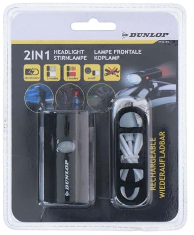 Dunlop Helmlampe - Wiederaufladbar Inkl. Kabel – Rotes/Weißes Licht – 3 Farbmodi – einfache Montage