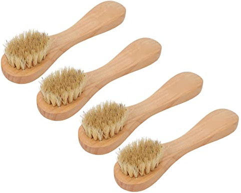 Spazzola per il viso, set di 4 portatile manico in legno spazzola per la pulizia del viso spazzola per la pulizia del viso in legno e con setole naturali per il massaggio a secco peeling e pulizia