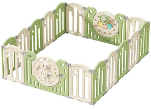 Zkipm Laufgitter für Babys, Laufstall Baby mit Spielmatte, modular, faltbar, extra groß, Laufgitter, Riegel, stabile Beschläge, HDPE-Sicherheitsmaterial, rutschfeste Einstellung (12 14 16 Panele)