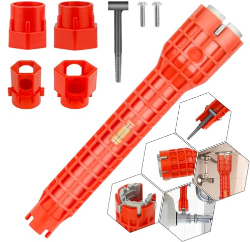 JORETLE 14 in 1 Faucet and Sink Installer,Faucet and Sink Wrench,Multifunctional Sink Wrench,Suitable for Installing Pipes Under Bathrooms,Toilets,Kitchens,and Sinks（Red）