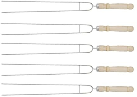 Leadigol 5 pinchos de doble punta para asar a la parrilla, pinchos de acero inoxidable para barbacoa, camping, carne, herramienta de cocina, asado con mango de madera, 14.37 pulgadas