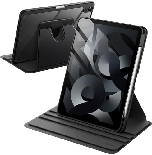 JETech Coque Rotative pour iPad Air 11 Pouces M3/M2 (2025/2024), iPad Air 5/4 (2022/2020 5ème/4ème 10,9 Pouces) avec Porte Pencil, Étui Housse de Protection Rotation à 360 Degrés Support (Noir)