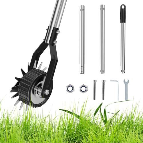 Ghopy Wheel Rotary Edger Manual Lawn Edger with 3/4 Sections Stainless Steel Handle 39.37/53.14/67.32inch Adjustable Height Sidewalk Rotary Shear Rustproof Hand Rotary Lawn Edger for Garden Lawn Yq