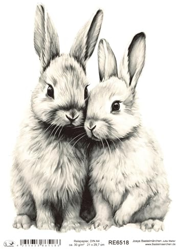 Josys Bastelmärchen Reispapier A4 Strohseide Decoupage Ostern Hase Süße Häschen RE6518