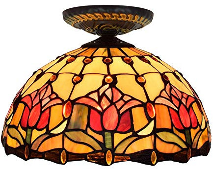 Tiffany-style Kitchen Light 12 CeilLights Tiffany-style Stained galss Red Tulip Glass Shade CeilLamp
