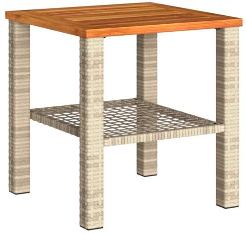 vidaXL Gartentisch Beige 40x40x42 cm Poly Rattan Akazienholz