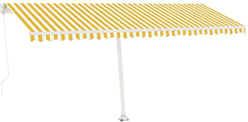 vidaXL Gelenkarmmarkise Einziehbar mit LED Markise Sonnenmarkise Balkonmarkise Sonnenschutz Standmarkise Terrasse Garten 500x350cm Gelb Weiß
