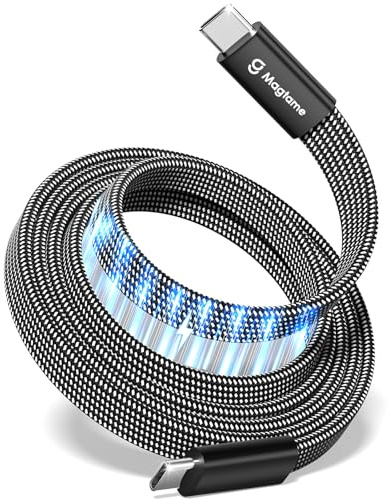 Magtame 1 m magnetisches USB-C-Flachkabel 240W Schnellladekabel Typ-C-Kabel | Magnetisch aufrollbar, ordentlich, verhedderungsfrei, ausziehbar, 480Mbps, Nylon, für iPhone15-17, PC, Tablet & USB-C-Geräte