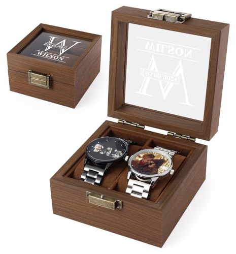 Glimmerday Personalisierte Uhrenbox - Aufbewahrungsbox - Uhrenbox für 2 bis 10 Uhren mit Gravur, Kreatives Geschenk für Männer Personalisiertes Motiv Initialen Name