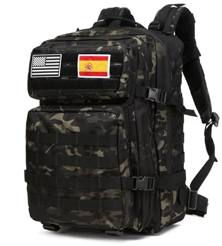 GUJOIN Zaino Da Pesca Da 50 Litri Impermeabile In Nylon Durevole,Zaino Sportivo Tattico Militare All'aperto Zaini Da Trekking Casual, Nero, mimetico, 50L