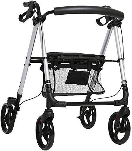 UHJKLA Rollator Gehgestell 4-Rad-Roller mit Rädern, Sitz, Rückenlehne und Aufbewahrungstasche - Rollator Walker für Senioren - Robuster Aluminiumrahmen