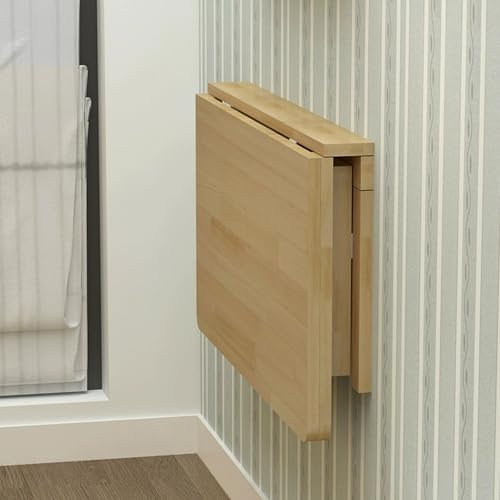 Wandtisch Klappbar aus Holz Klapptisch aus Massivholz Stabile Tragfähigkeit Abgerundete Ecken wasserdichte Tischplatte für Küche, Schlafzimmer(120x50cm)