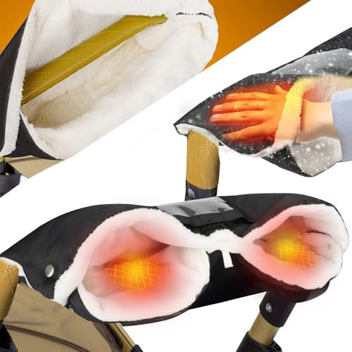 Handwärmer für Kinderwagen, Kinderwagen Handschuhe mit Telefonfach, Handmuff für Kinderwagen Wasserfest Winddicht, Zubehör für Kinderwagen Universalgröße für Kinderwagen Muff(Einteiliges Design)