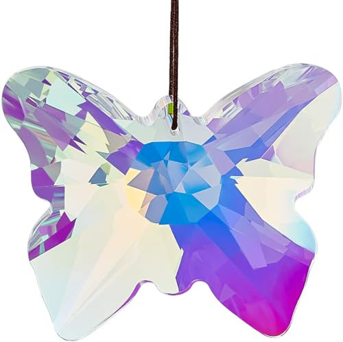 Beebeecraft Acchiappasole in Cristallo Prisma Sospeso Farfalla Trasparente AB Prisma in Vetro Acchiappasole 6.8x5.4cm Rainbow Maker Lampadario Pendente Ornamenti per Pareti Finestre Giardino Interni