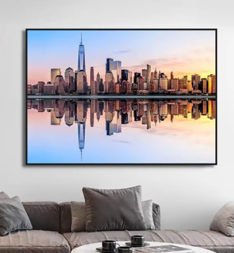 Wandkunst mit Blick auf die Skyline von New York Leinwanddrucke Gemälde Moderne Poster Wandbilder für Wohnzimmer Wanddekoration zu Hause 50x70cm (ungerahmt)