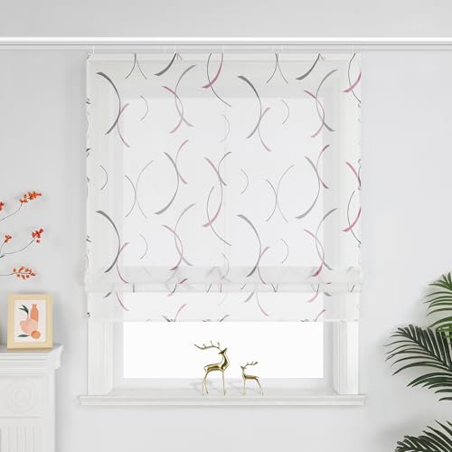 Joyswahl Raffrollo mit Klettband Lichtdurchlässig Raffgardinen Wohnzimmer Fenster Vorhänge raffrollos für Fenster mit Klettschiene Modern HxB 140 x 80 cm Violett 1 Stück
