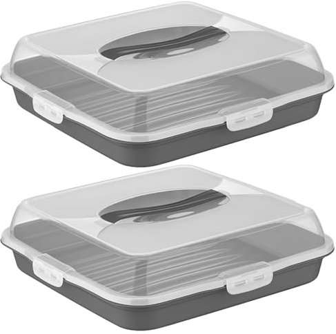 BORNOVA Lot 2 - Transport Gâteau Pâtisserie - Rectangulaire Hermétique Sans BPA - Idéal Pique-Nique Fêtes (Anthracite)