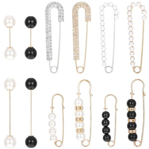 LOMSUXA 12 Stück Damen Brosche Pins,Faux Perlen Broschen,Multi-Size Vintage Broschen Sicherheitsnadeln Schmucknadel,elegante Perle Strickjacke Kragen Brosche Clips für Hosen Kleid Pullover