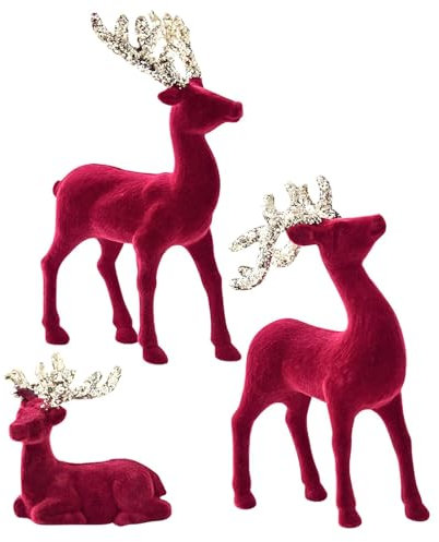 Decorazione natalizia in 3 parti Set di renna classica Figure di renna in stile retrò, nobile decorazione natalizia | Decorazione invernale 'albero di Natale, ornamenti di alce festivi per l