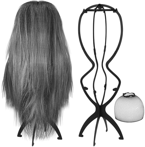 Xialvyu 3 Stück 50cm Hohe Perückenständer mit Perückennetz, Einstellbar Plastik Perückenkopf zum Ausstellen Lagern, Tragbare Faltbar Wig Stand für Langes Haar