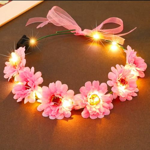 Evlry LED-Blumenkrone Stirnband, Leuchtender Braut Haarkranz Kopfschmuck Festival Party Haarschmuck für Damen und Mädchen