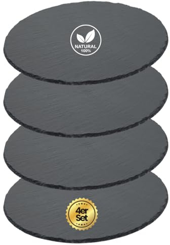 getgastro uppsättning med 4 naturliga skifferplattor rund Ø 38 cm – högkvalitativ skifferplatta för snygg installation och servering – robust och elegant