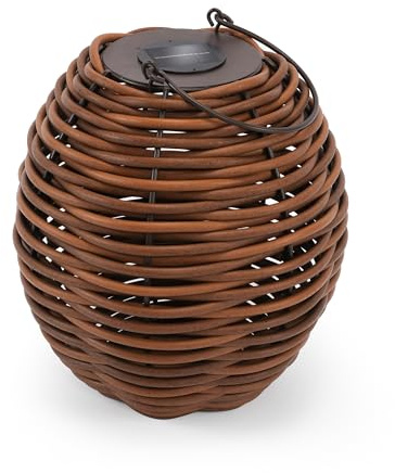 Esotec Solar Windlicht Rattan Gartenlaterne Victoria 30 Außenleuchte 102278 | Solarlampe, 8mm Polyrattan, CCT 2800/4000/6000K, USB-Ladung, 3 Helligkeitsstufen, Monokristallin, IP44, Akku wechselbar