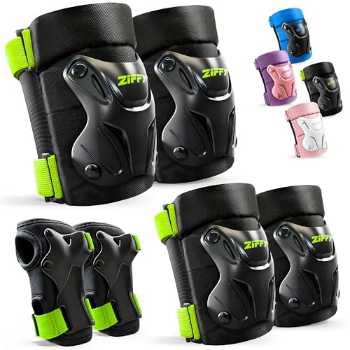 JOVA ZIFFY Knee Pads for Kids 5-8, Elbow and Knee Pads with Wrist Guard, Protective Gear Set for Boys Girls Skateboard Roller Skating Cycling Bike Scooter, S, Black