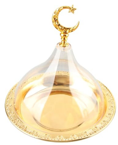 Ejoyous Assiette de Service Dorée avec Dôme, Base en Métal Charmante, Dôme Transparent Éblouissant, Essentiel pour les Réceptions Saisonnières, Assiette Idéale pour Salade Dessert Café