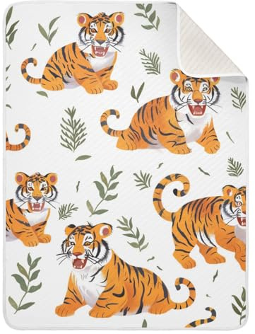 Amooorous Cobijas para cochecito de bebé con diseño de tigres naranjas de dibujos animados para bebés y niñas de 30 x 40 pulgadas