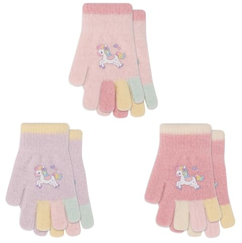 QKURT 3 Pairs Kids Magic Gloves, Toddler Unicorn Gloves Warm Knit Glove Children's Colorful Glove Soft Thermal Mittens Stretch Winter Mittens Boys Girls Full Finger Mitten for 1-5 Years