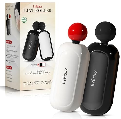 IlyEasy Rouleau Anti-Peluches Réutilisable– Rouleau adhesif Vetement & Rouleau Poils Animaux avec Brosse Silicone – Écologique & Lavable – pour Vêtements, Canapés, Tissus, Poils d’Animaux (Noir)