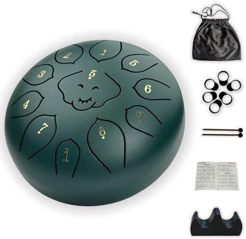 Aoxzcvpr Stahl zungentrommel 6 Zoll - 11 Tones, Tongue Drum | Rain Drum Outdoor Garten für Einsteiger für Meditation und Entspannung Music Enlightenment (grün)