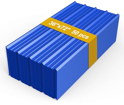 50 Pack Large Blue Metal Roofing Panels, 72 x 36 Each, 900 Sq. Ft. Coverage, Corrugated Galvanized Steel Roof Panels for Residential, Commercial, Pergolas, Gazebos, Fencing, and Patio Roofs
