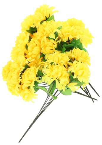 DECOMELODY Künstliche Chrysanthemenblüte Gelb, 6 Stück-bündel aus Seide | Realistische Kunststoff Optik mit Hoher Haltbarkeit, 7 Köpfe Je Bündel, für Friedhof und Tribute